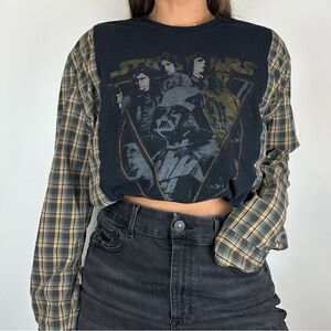Reworked Upcycled Star Wars Grunge Long Sleeve Plaid Loose Fit Baggy Shirt